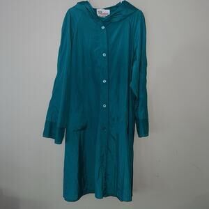 Vintage The Totes Teal Long Raincoat Lightweight Hooded Windbreaker 14 P
